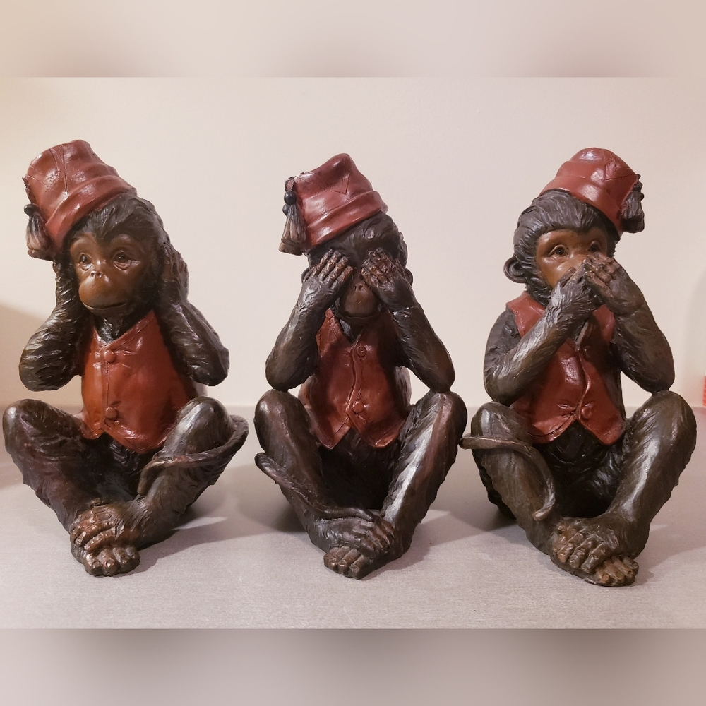Vtg No Evil Wise Monkeys 7" Figurines Set - Picture 3 of 3